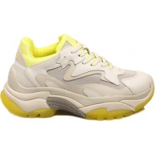 Ash Addict Beyaz Neon Sarı Rengi Deri Yüksek Tabanlı Kadın Sneaker