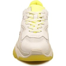Ash Addict Beyaz Neon Sarı Rengi Deri Yüksek Tabanlı Kadın Sneaker