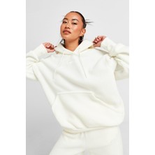 Nike Sportswear Plush Hoodie Sşweatshirt Stone Oversize Kadın Geniş Kalıp Peluş Kapüşonlu Sweatshirt Krem