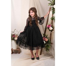 Mnk Baby & Kids Uzun Kol Dantel Makri Kız Çocuk Elbise MNK0600