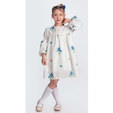 Mnk Baby & Kids Otantik Akdeniz Çiçek Nakışkız Çocuk Müslin Elbise M00706