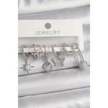 Ezo Concept Pirinç Gümüş Renk Sallantı Zirkon Taşlı Kelebek Figür Kadın Küpe Seti