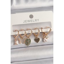 Ezo Concept Pirinç Gold Renk Renkli Kelebek Figür Çoklu Figür Kadın Küpe Seti