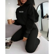 Kadın 3 Iplik Pembe Olso Baskılı Kapüşonlu Alt Üst Eşorfman Takım