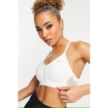 Nike Dri Fit Indy V Neck Light Support Womens Bra White Kadın Sporcu Sütyeni Beyaz
