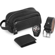 Polo Air Erkek Kol Saati El Çantası Cüzdan Kemer Set Siyah Kombin PL-0875E1 Siyah