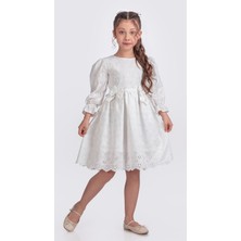 Kız Çocuk Uzun Kollu Kolları Lastikli Gupürlü Kurdele Detaylı Elbise ELB.2774