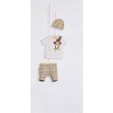 03-18 Ay Erkek Bebek Ekru Renkli Pamuklu Monkey Üçlü Takım
