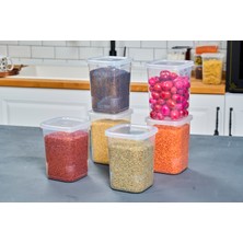 SUPERPUP 6'Lı Kendinden Kendinden Kapaklı Kare Saklama Kabı, Erzak, Baharat  1,15 Litre
