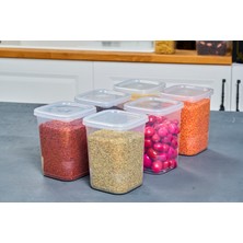 SUPERPUP 6'Lı Kendinden Kendinden Kapaklı Kare Saklama Kabı, Erzak, Baharat  1,15 Litre