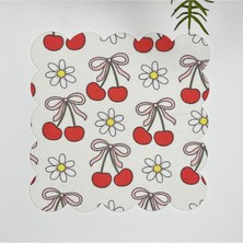 Decofav Fiyonklu Kiraz ve Papatya Desenli Lazer Kesim Kumaş Kokteyl Peçetesi 1 Adet