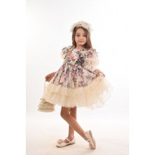 Özel Tasarım Kız Çocuk Abiye Elbise ,çanta ve Taç Aksesuarlı, Fırfır Detaylı Kız Çocuk Elbise