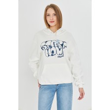 Oyga Kadın Kapşonlu Baskılı Kanguru Cep Sweatshirt