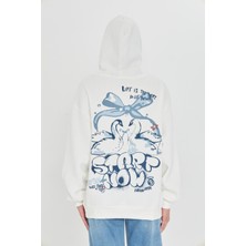 Oyga Kadın Kapşonlu Baskılı Kanguru Cep Sweatshirt