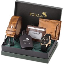 Takvimli Erkek Kol Saati Cüzdan Kemer Kartlık Parfüm Kombin Siyah Bakır Renk PL-0941E3