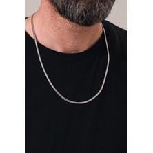 Gümüş 3.5 mm Rodyumlu Yassı Italyan Model Yılan  Zincir Kolye
