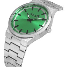 Polo Air Klasik Metal Kordon Erkek Kol Saati Gümüş Yeşil Renk PL-0915E3X