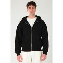 Coredra Basic Erkek Oversize Fit Kapüşonlu ve Fermuarlı Üst