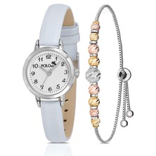 Klasik Deri Kordon Kadın Kol Saati Dorika Bileklik Kombin Açık Mavi Gümüş Renk PL-1518B9