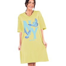 Rock&Roll Ny Güvercin Açık Sarı V Yaka Yarım Kol Diz Boy Ev Elbisesi Gecelik