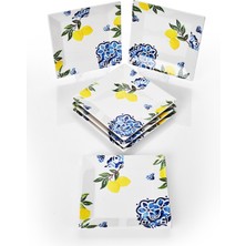 Piatti Naturali 6'lı Şık Tasarım Handmade Limon Desen Pasta Tabak Seti Sunum Seti Servis Tabakları Tatlı Tabağı 20CM