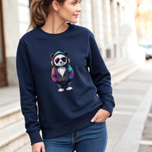 Bisklet Yaka Unisex Uzun Kollu Sweatshirt Banda Baskılı