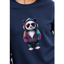 Bisklet Yaka Unisex Uzun Kollu Sweatshirt Banda Baskılı