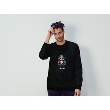 Bisklet Yaka Unisex Uzun Kollu Sweatshirt Banda Baskılı