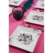 Piatti Naturali 6'lı Şık Tasarım Handmade Kelebek Desen Pasta Tabak Seti Sunum Seti Servis Tabakları Tatlı Tabağı 20CM