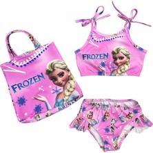 Arya Nisa Kids Kız Çocuk Çantalı Frozen Karakterli Mavi Bikini Takım