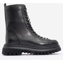 Dericlub Kadın Kalın Taban Bağcıklı Fermuarlı Casual Bot Gerçek Deri Br 66329 Siyah