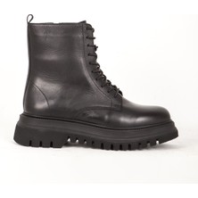 Dericlub Kadın Kalın Tabanlı Bağcıklı Günlük Bot Gerçek Deri Br 66357 Siyah