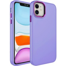 ZORE Apple iPhone 11 Kılıf Metal Çerçeve ve Buton Tasarımlı Silikon Luna Kapak-Lila