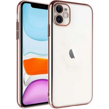 ZORE Apple iPhone 11 Kılıf Sert Pc Renkli Çerçeveli Riksos Kapak-Rose Gold