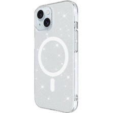 Zore Apple iPhone 15 Kılıf Zore Magsafe Şarj Özellikli Simli Şeffaf Arka Yüzey Erdos Silikon Kapak-Renksiz