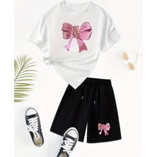 Punıx  Kıds  Özel  Üretim Kurdele  Baskılı  Yeni  Stil  Kız  Çocuk  T-Shırt  Şort  Takım