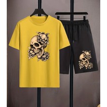 Amor Man Büyük Beden Özel Tasarım Kuru Kafa Baskılı Ultra Hafif Modern Battal Erkek T-Shırt Şort Takımı