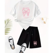 Punıx  Kıds  Özel  Üretim  Butterfly  Fiyonk Baskılı Yeni  Stil  Kız  Çocuk  T-Shırt  Şort  Takım