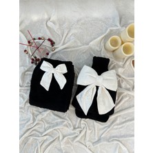 TREND COLOR Peluş Uzun Çorap Takım Siyah Beyaz Fiyonklu Uyku Çorabı ve Ayak Isıtıcı Peluş Welsoft Sıcak Su Torbası ile