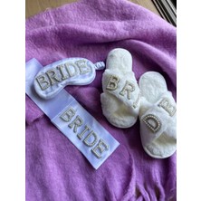 Didosh Party House Inci Mini Kutu- Inci Süslemeli Bride Yazılı Peluş Terlik, Saten Kuşak, Saten Göz Bandı