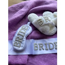 Didosh Party House Inci Mini Kutu- Inci Süslemeli Bride Yazılı Peluş Terlik, Saten Kuşak, Saten Göz Bandı