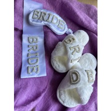 Didosh Party House Inci Mini Kutu- Inci Süslemeli Bride Yazılı Peluş Terlik, Saten Kuşak, Saten Göz Bandı