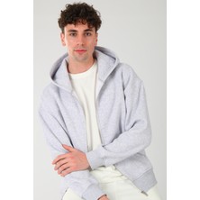 Coredra Basic Erkek Oversize Fit Kapüşonlu ve Fermuarlı Üst