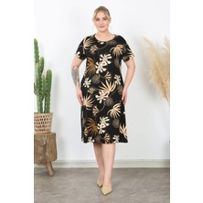 Kadın Siyah Vizon Floral Desen Midi Elbise