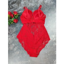 Sparkle & Glimmer Elenor - Kadın Kırmızı Dantel Body Iç Çamaşırı