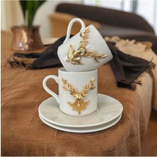 Estilo 4 Parça 2 Kişilik Porselen Geyik Kahve Fincan Takımı 100ML - Geyik Kahve Fincanı- Hediye