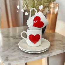 Estilo 4 Parça 2 Kişilik Porselen Kalpli Kahve Fincan Takımı 100ML - Sevgililer Günü Kahve Fincanı - Hediye