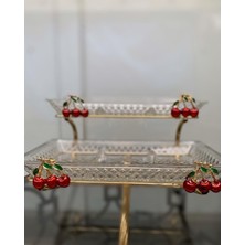 Tasarım Kirazli Iki Katli Üç Bölmeli Cam Sunum
