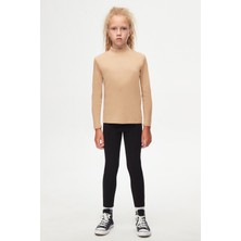 Sütlü Kahve Basic Kışlık Yarım Balıkçı Yaka Uzun Kollu Kız Çocuk Tişört