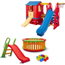 Mupark Oyun Evi Büyük Set ve Top Havuzu Tam Set - Anaokulu - Kreş - Kaydırak - Salıncak - Top Havuzu Set